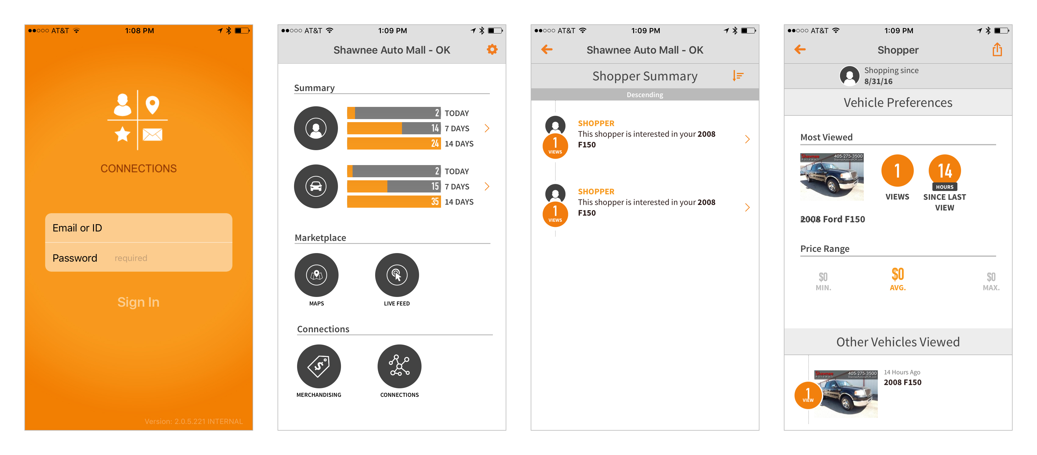 Screens 0–4 | Connections App, iOS
