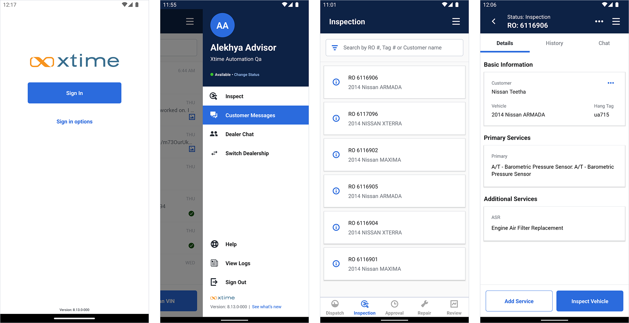 Screens 0–3 | Mobile Inspect, Android