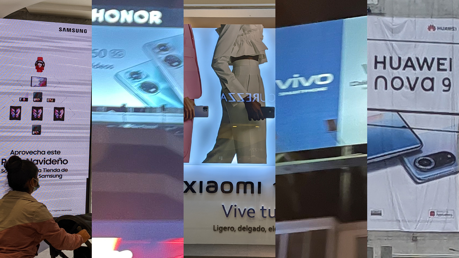 Billboards & Ads: Samsung, Honor, Xiaomi, Vivo, Huawei.