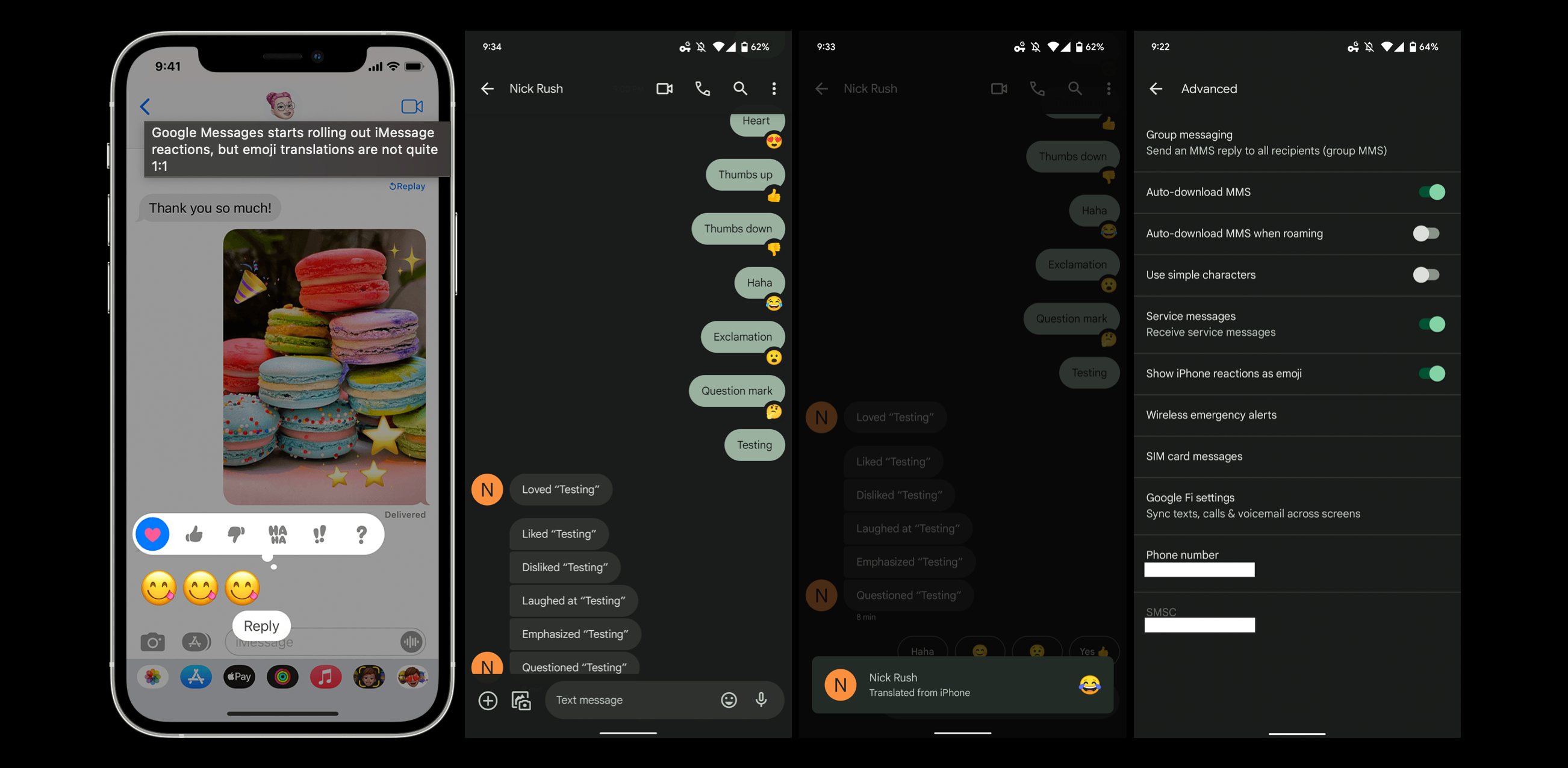 Comparison of Message reactions between iOS and Android.