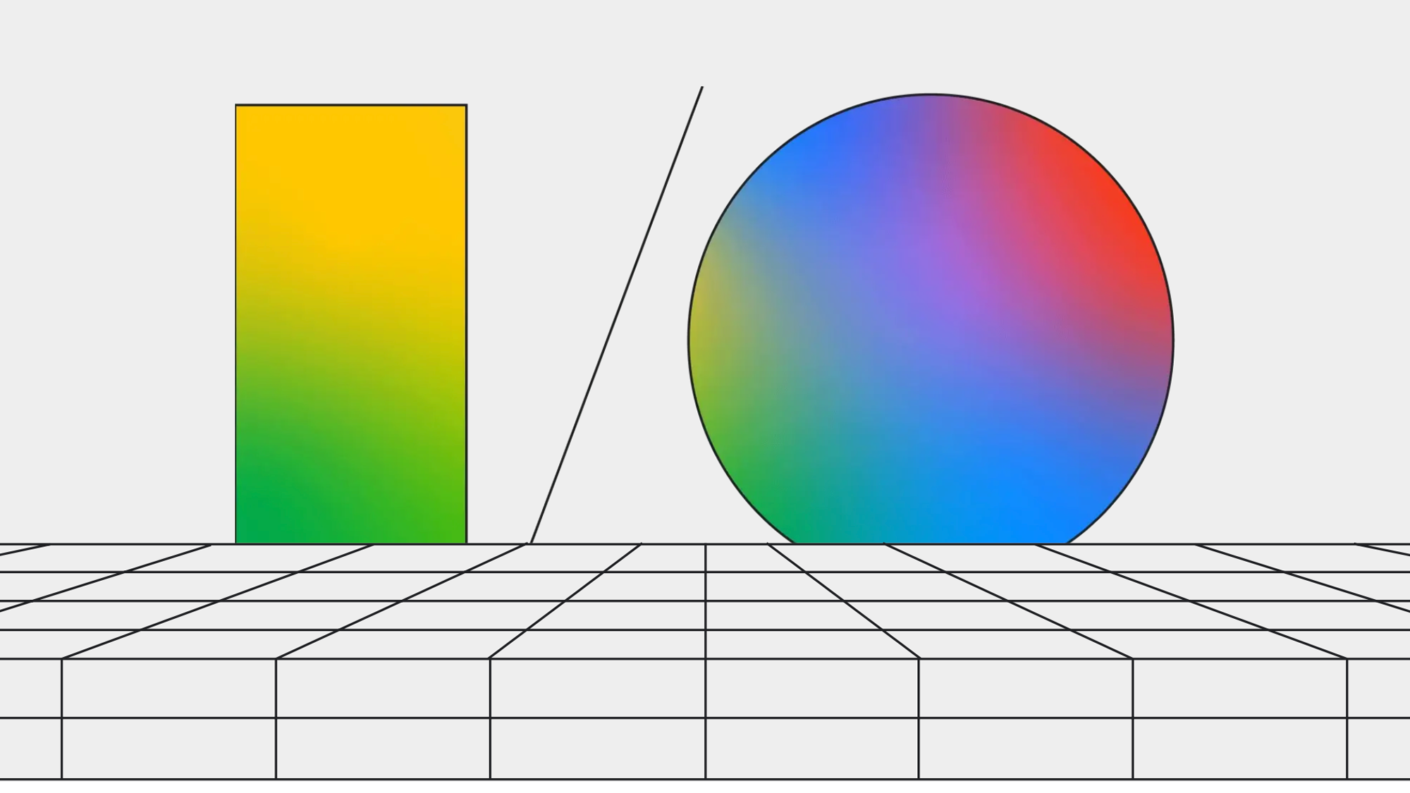 I/O in gradient colors on the horizon of a gridline landscape